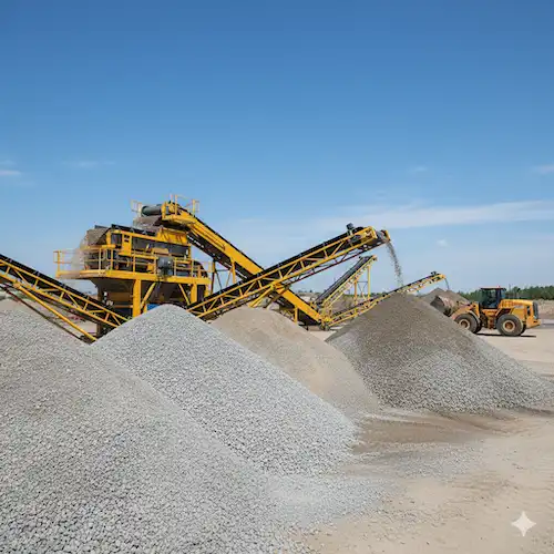 Recycled aggregates in piles with machinery